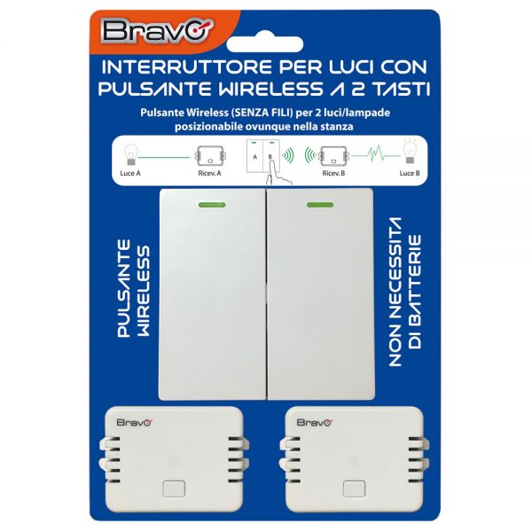 Interrutore luci WIFI autoalimentato con pulsante a 2 tasti - Rikosat